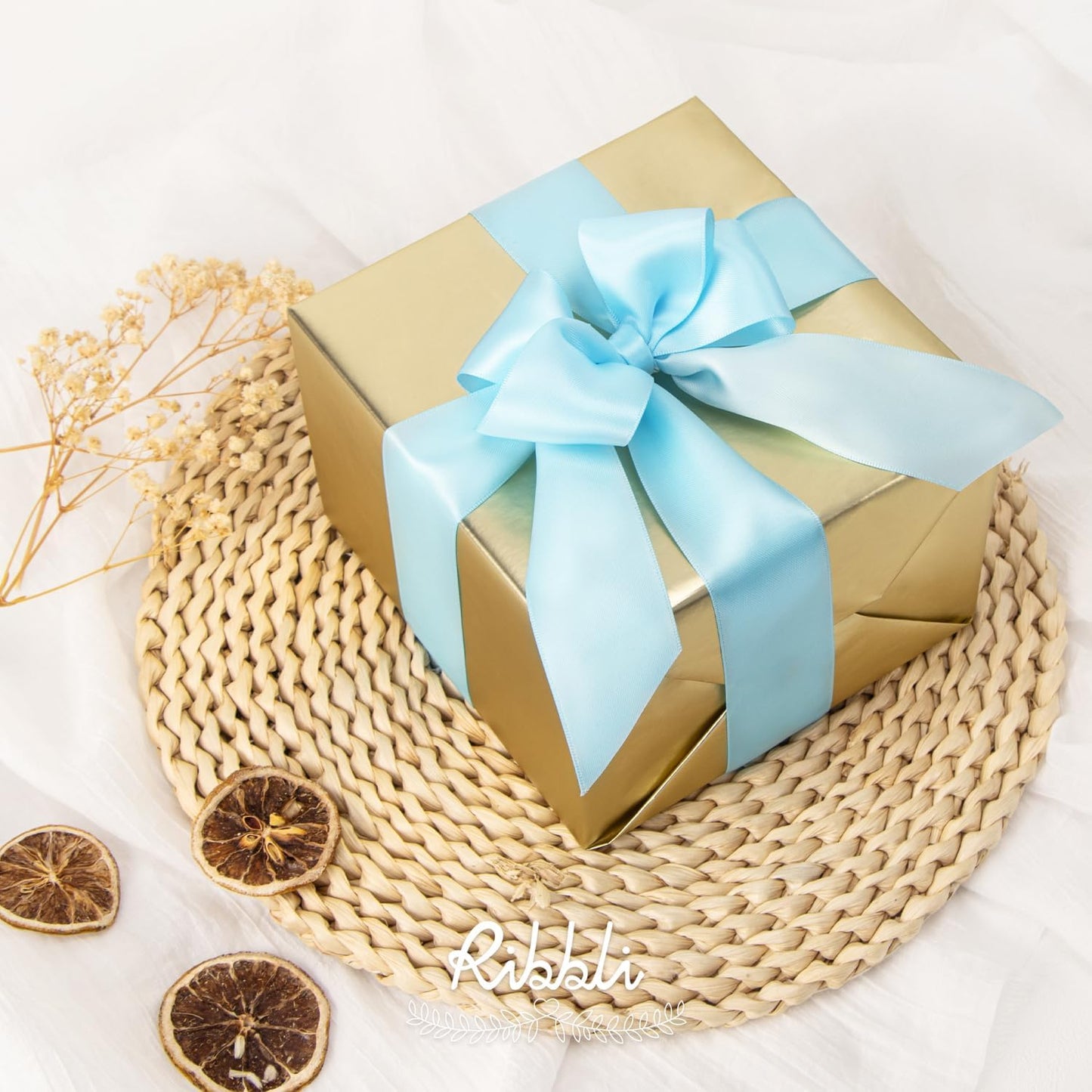 Ribbli Light Blue Baby Blue Double Faced Satin Ribbon,1-1/2” x Continuous 25 Yards,Use for Bows Bouquet,Gift Wrapping,Wedding,Floral Arrangement