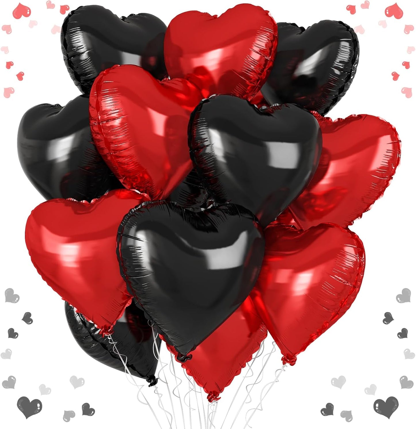 Red Black Heart Balloons, 18 Inch Red and Black Heart Shape Balloon, 12PCS Black Red Helium Foil Love Heart Balloon for Birthday Bridal Shower Engagement Wedding Valentine Party Decorations