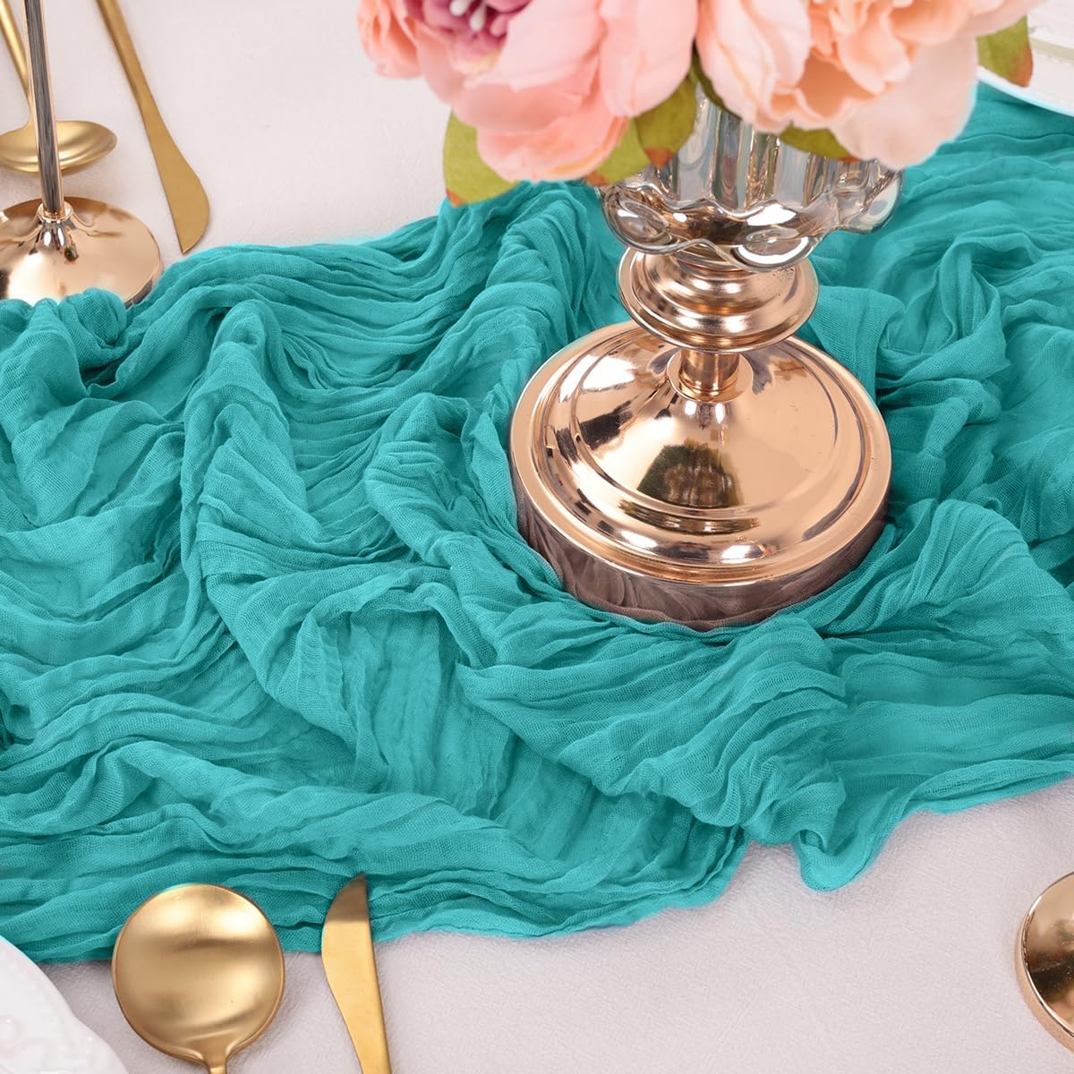 Teal Table Runner Cheesecloth Table Runners 10 Pack 10FT Baby Shower Decoration 120 Inches Fall Table Decor Dining Room Centerpiece Wedding Boho Baby Shower Birthday