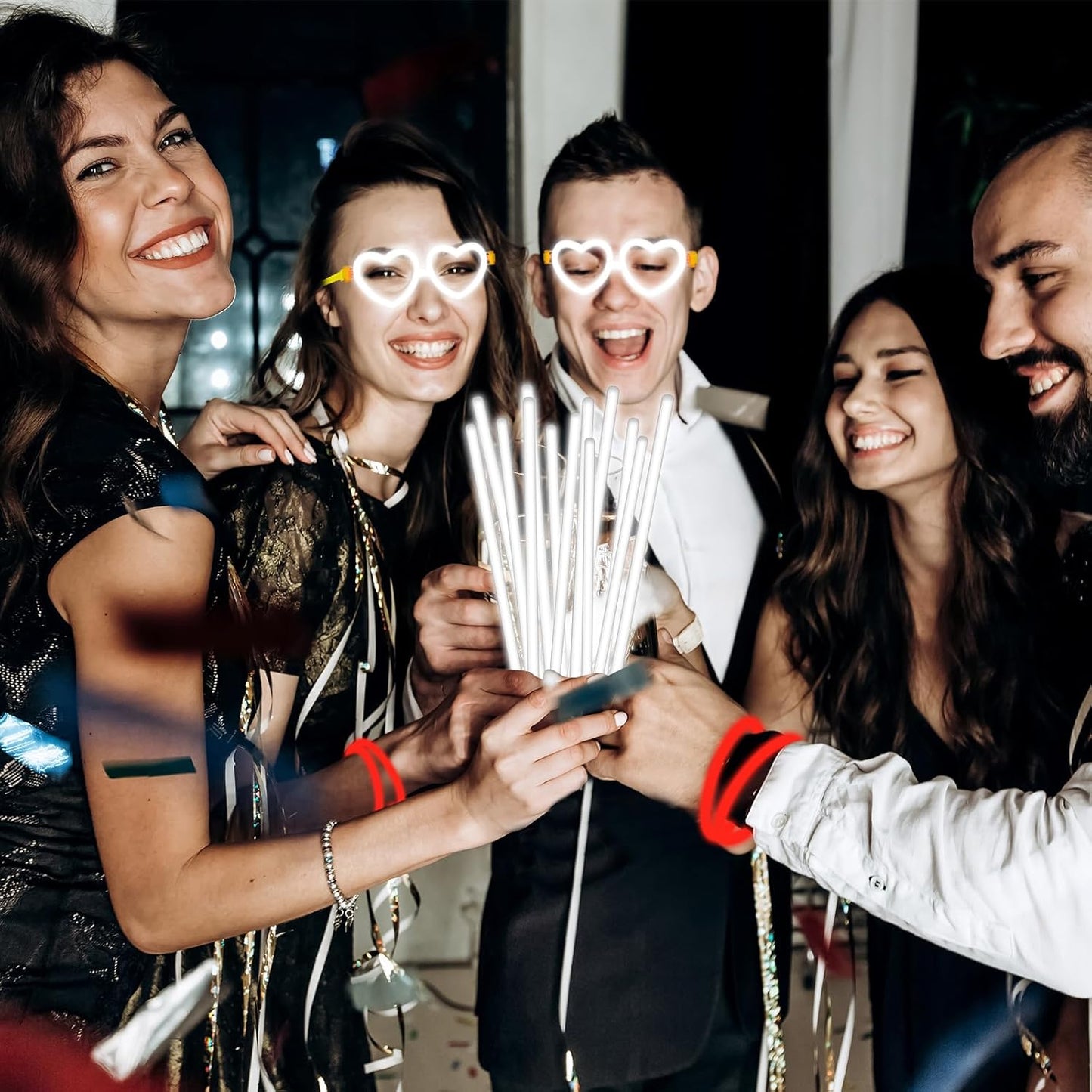 60 Pack 8” White Glow Sticks Bulk Bright Glow Sticks with 60 Connectors 20 Heart Glasses Glow In The Dark Party Supplies Neon Party Decorations Glow Bracelet Glasses for Carnival(White)