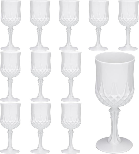 JLYLOL Plastic Vintage Wine Glasses 7OZ Plastic Goblets Vintage Drinking Glasses 12PCS Retro Wedding Glassware Water Goblets Reusable Drinking Cups for Party,Reception,Celebration,Bar,Whiskey(White)