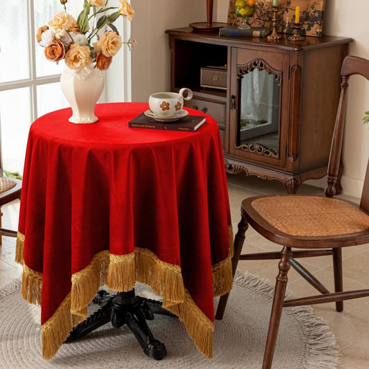 F-CHU Small Square Tablecloth 36 x 36 Inch Velvet Christmas Table Cloth Solid Red Small Round Table Cover for Nightstand End Bedside Table Tabletop Decoration，Red Tablecloth
