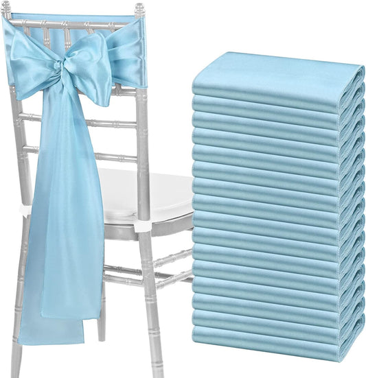 fani 60 PCS Baby Blue Satin Chair Sashes Bows Universal Chair Cover for Wedding Reception Restaurant Event Decoration Banquet,Party,Hotel Event Decorations (7 x 108 inch)