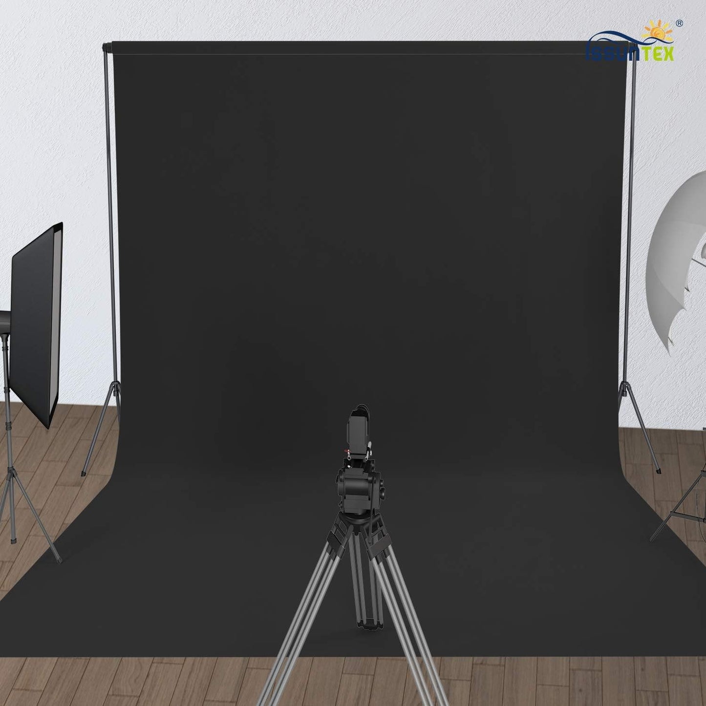 ISSUNTEX 5X7 ft Background Muslin Backdrop, Photo Studio, Collapsible High Density Screen for Video Photography and Television-Black