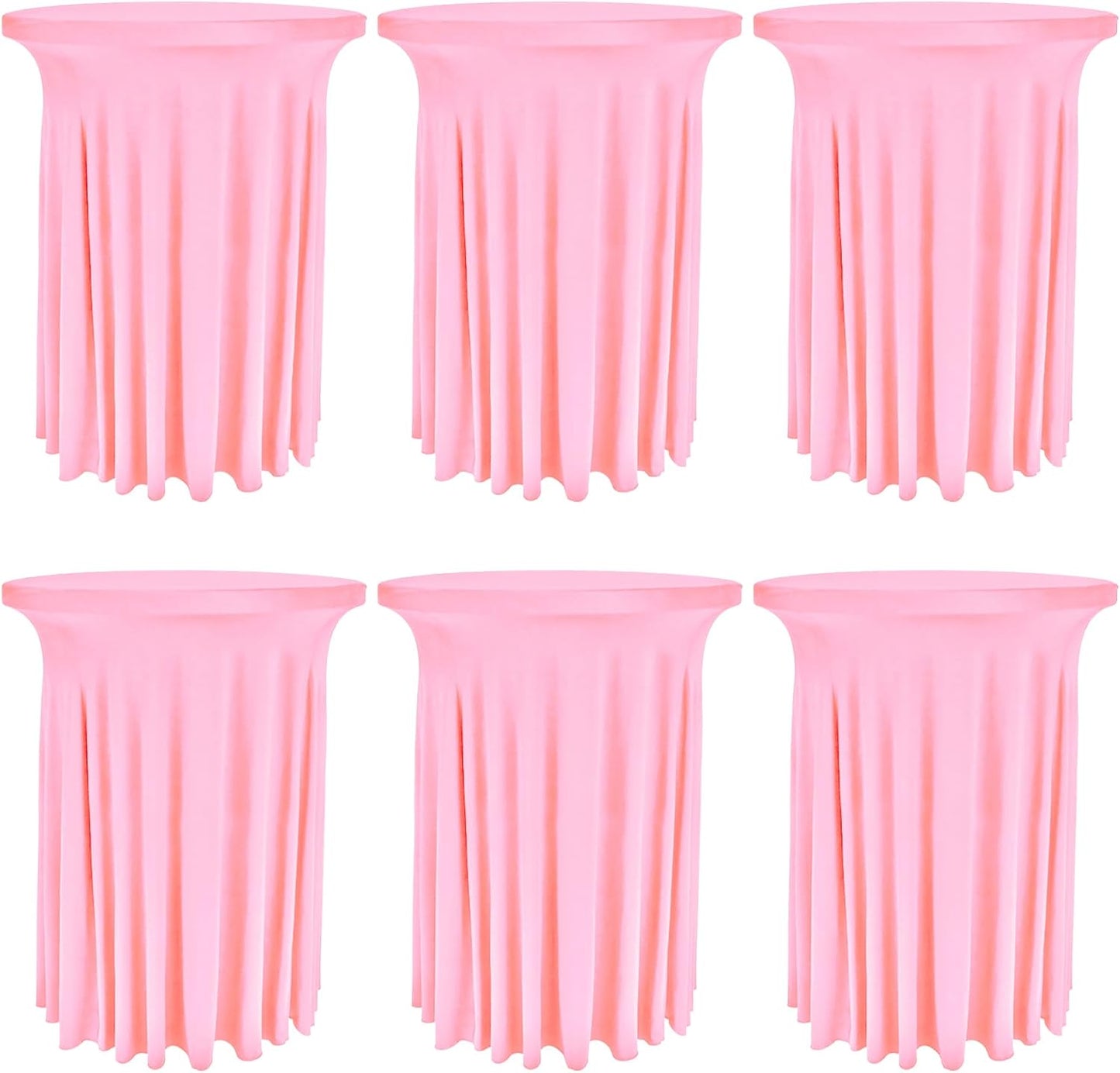 6 Pack Round Cocktail Tablecloth 32"x 43" Spandex Cocktail Table Skirt, Washable Stretch Fitted Table Covers for High Top Bar, Wedding, Party, Events (Pink)
