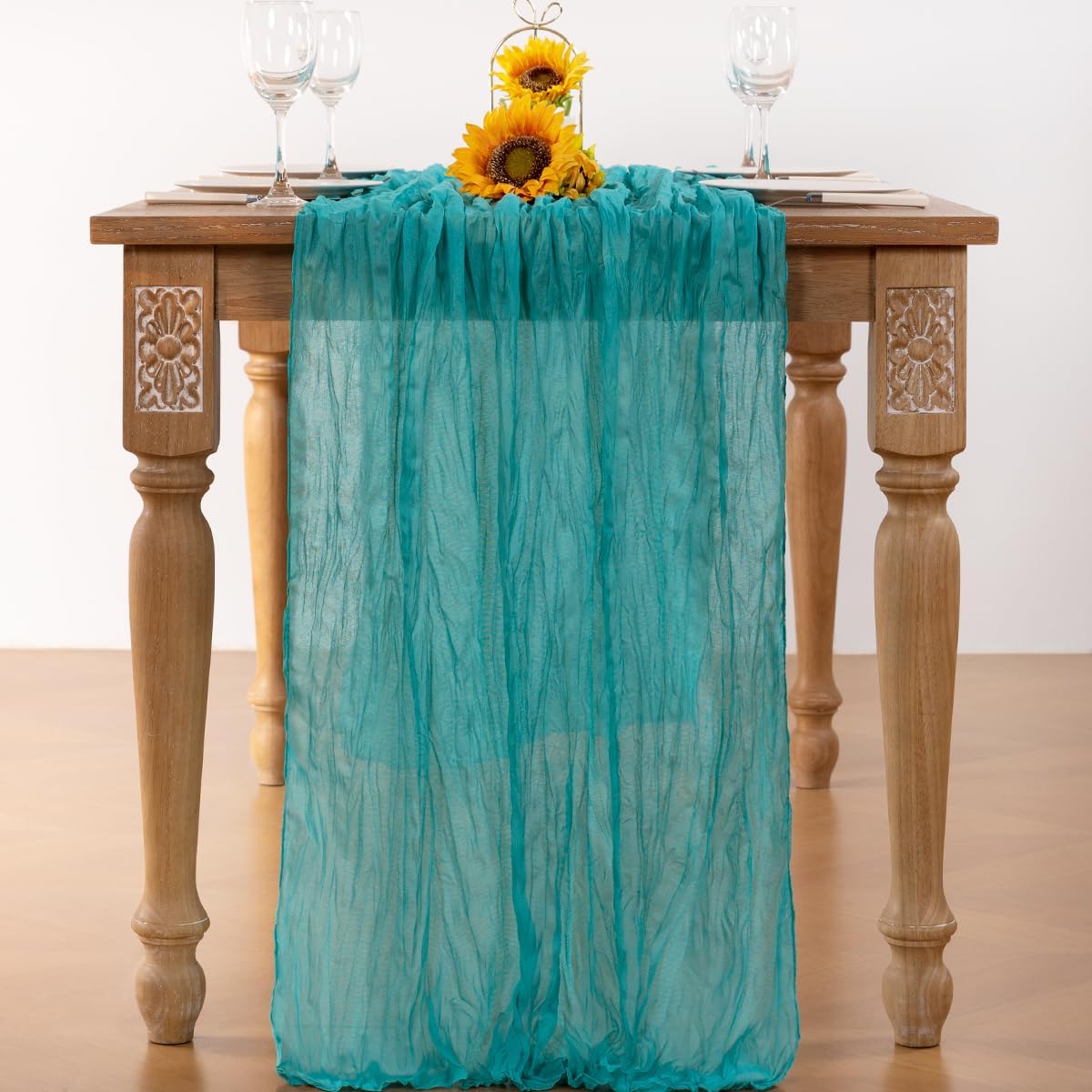 Teal Green Cheesecloth Table Runner 6 Pack Fall Table Runners Boho Gauze 120 Inches Turquoise Cheese Cloth Fall Table Decorations for Thanksgiving Wedding Bridal Baby Shower Tea Party Decor