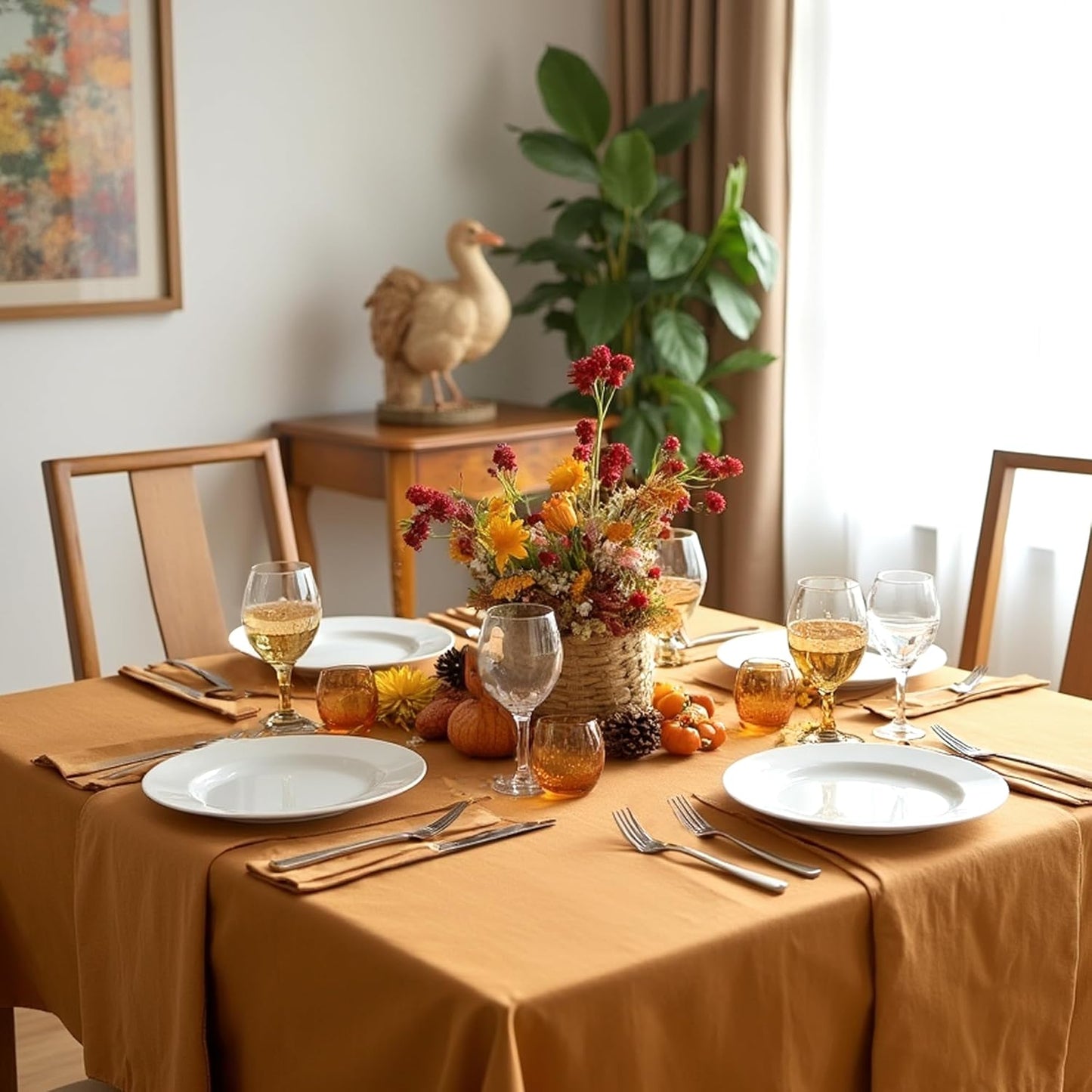 sancua Square Tablecloths 85x85 Inch Bronze - Fabric Fall Table Cloth for Square or Round Tables, Washable Polyester Table Cover for Thanksgiving Dinner, Holiday Party, Decorative Display Tables