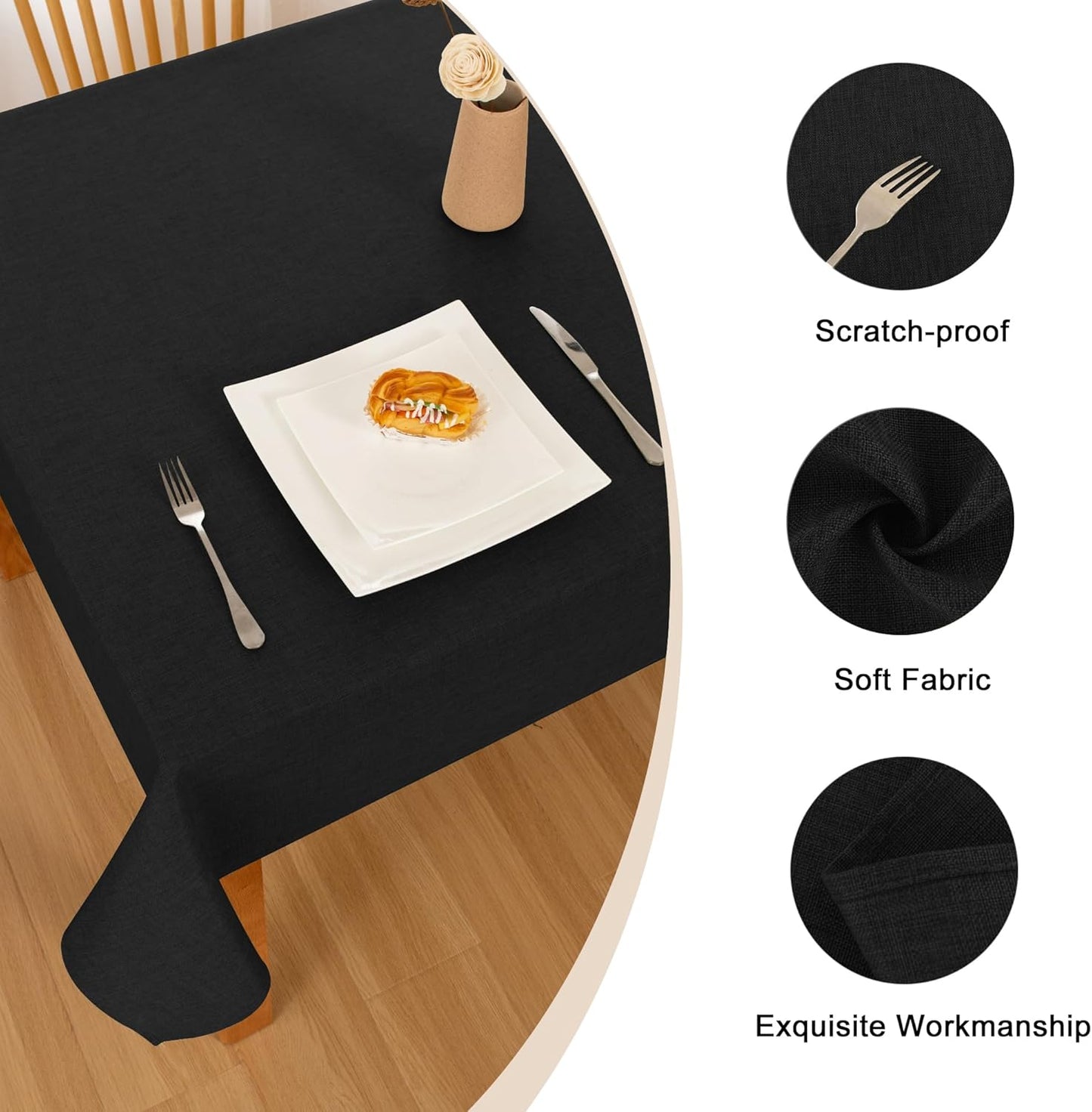 Hiasan 2 Pack Faux Linen Rectangle Tablecloth - Wrinkle and Stain Resistant Washable Table Cloth for Kitchen Dining Room Holiday Table Cover for Party Dinner, Black, 54 x 120 Inch