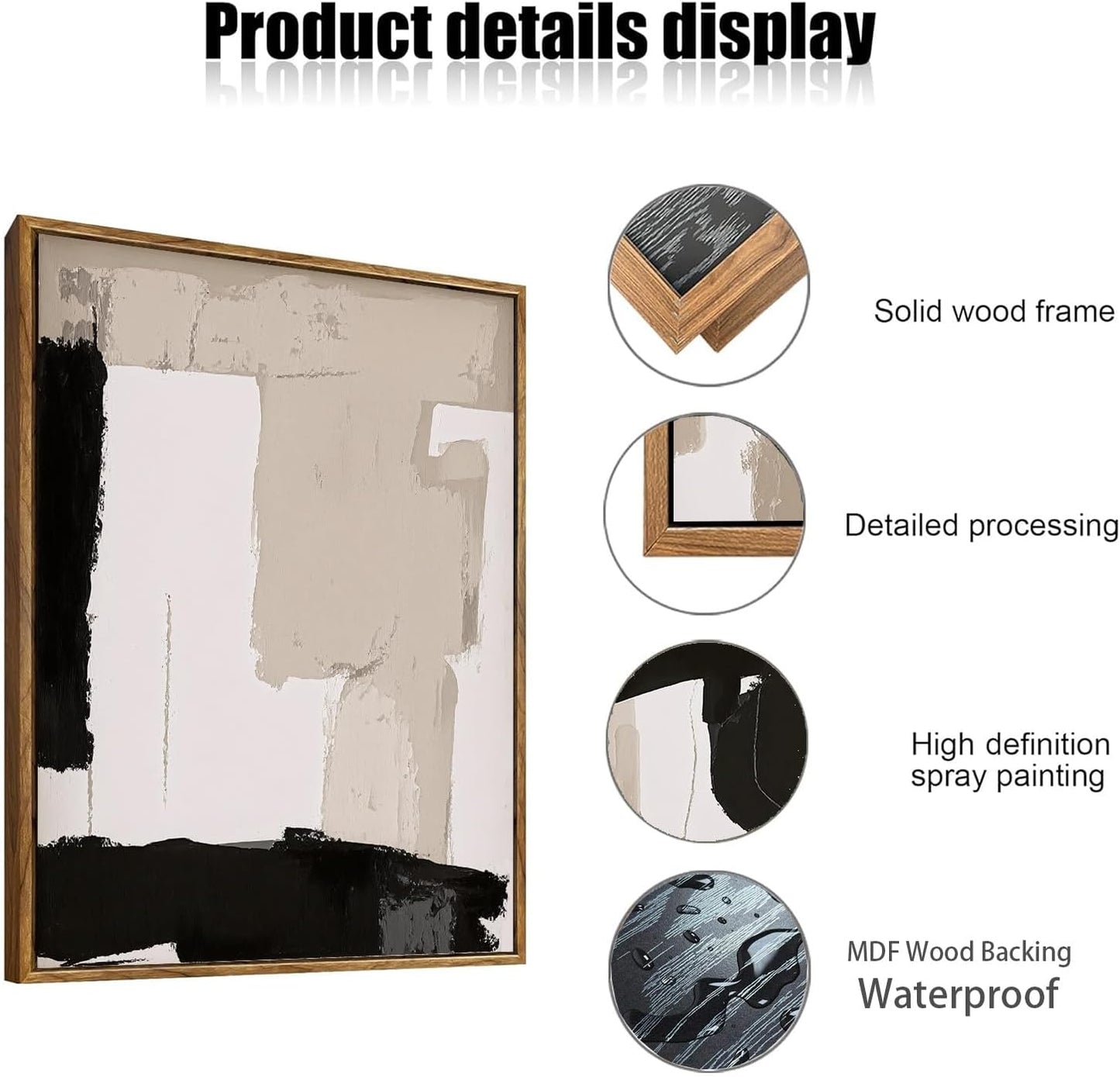 myusuar 3 Piece Large Modern Abstract Canvas Framed Wall Art For Living Room, Black And Beige Blocks Minimalist Wall Art Decor Posters Prints For Bedroom Office, 12x16in