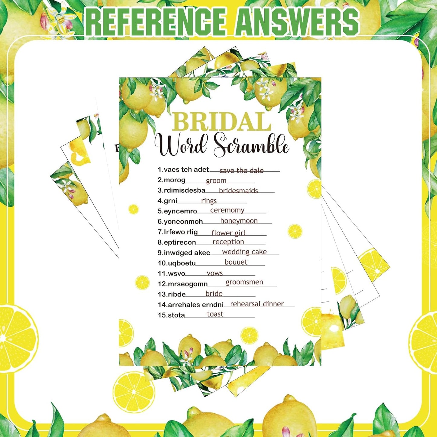 Estune 331 Pcs Bridal Shower Games Supplies, 5 Sets 250 Pcs Wedding Cards 1 Put a Ring on It Bridal Shower Games with 60 Rings and 20 Pencils(Lemon Style)