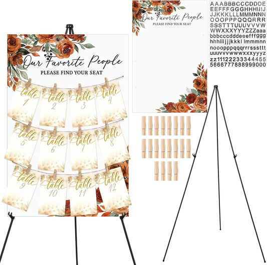 Pinkunn Terracotta Floral Wedding Seating Chart with Easel Display Stand 15.8 x 23.6 Inch Rose Wooden Rustic Seating Chart Board Please Find Your Seat Sign for Baby & Bride Shower Wedding Sign Decor