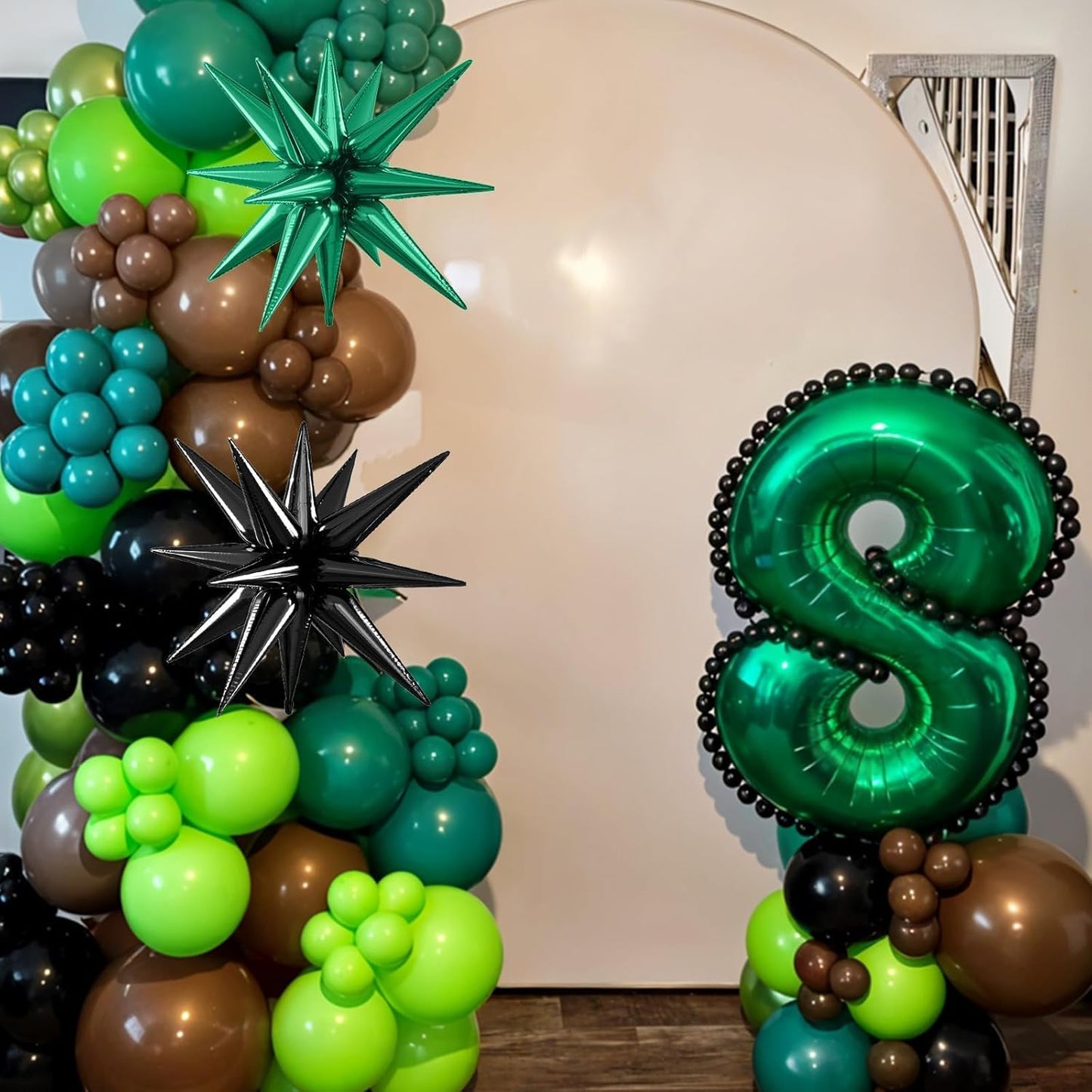 Green and Brown Balloons, 12 Inch Dark Green Black Metallic Green Gold Balloon with Star Foil Balloon for Boys Camping Jungle Safari Theme Birthday Baby Shower Party Decorations