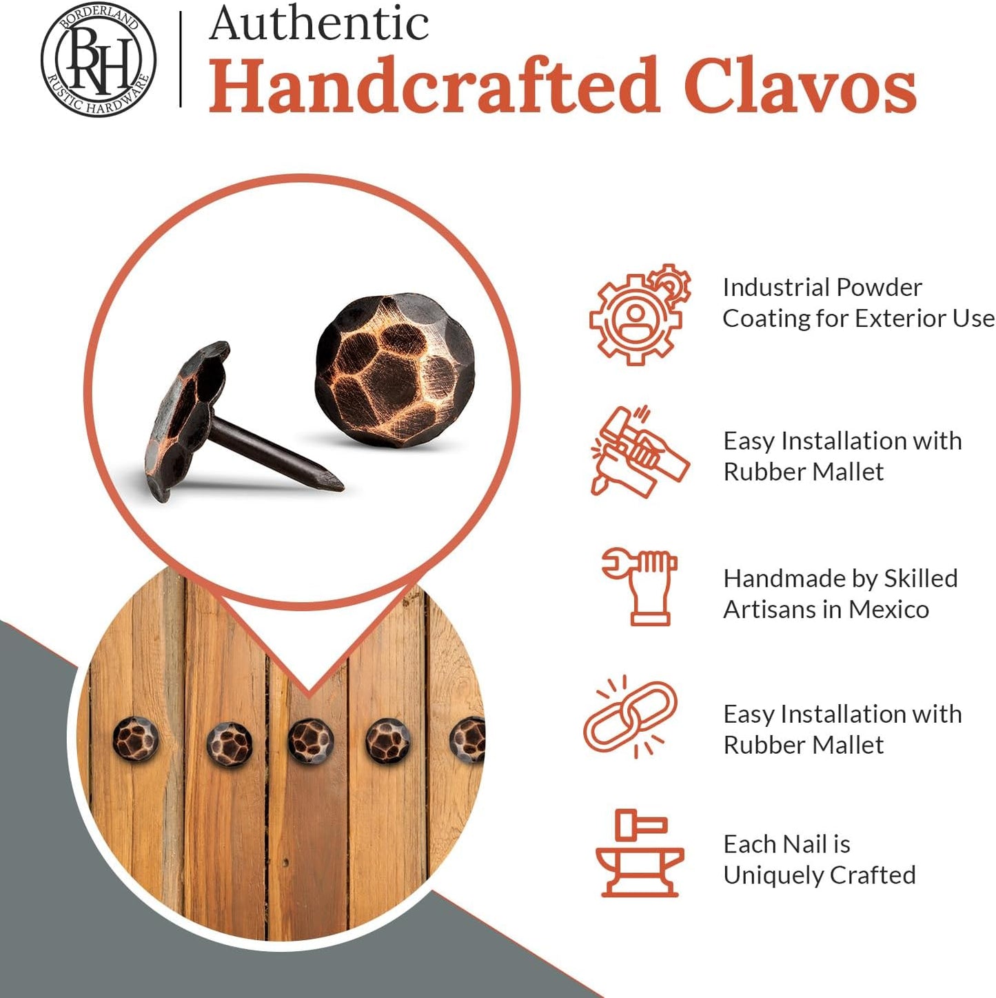 50 Pack 0.75" Round Head Iron Clavos Decorative Nails – Oil Rubbed Bronze – Handmade Rustic Round Fasteners for Farmhouse Shutters, Faux Wood, Barn Doors, Shutters, Gates – Ornamental Wood Accent