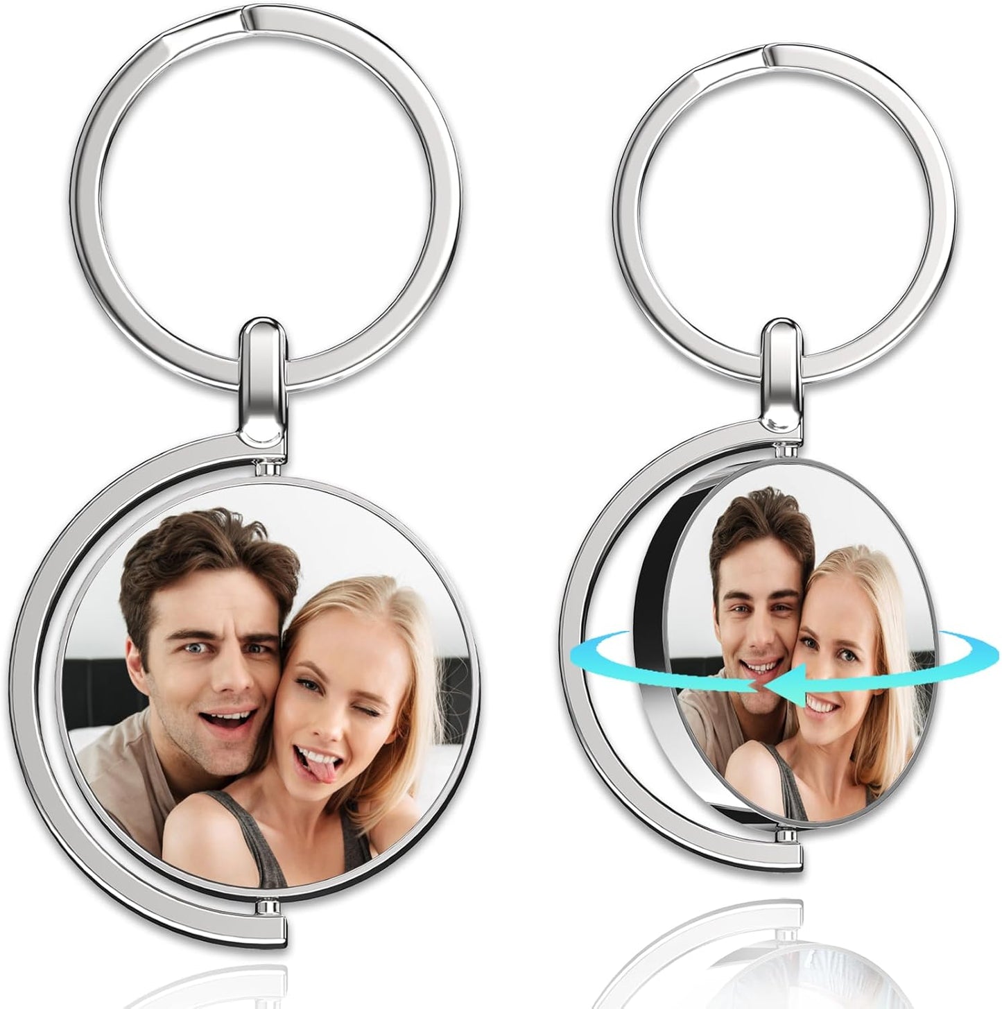 Personalized Custom Keychain with Picture - Turnable Double Sided Colorful Photo Key chains Memorial Gifts for Family Lover