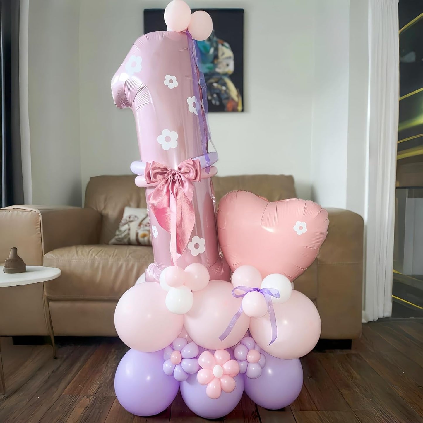 40 Inch Pastel Pink Foil Balloon Number 4, Large Self Inflating Light Pink Number Balloons 0-9 Pearl Pink Helium Number Balloons Set for Girls 4th Birthday Women Anniversary Party Decoration Supplies