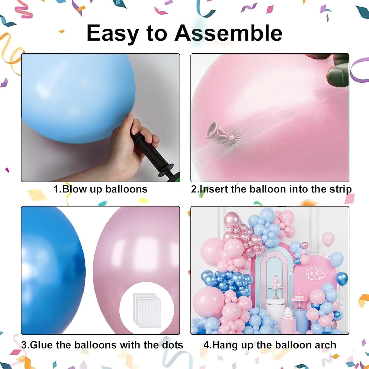 Pink and Blue Balloons Garland Arch Kit, Gender Reveal Balloons Arch Kit, Metallic Blue Pink Balloon for Boy or Girl Gender Reveal Birthday Baby Shower Party Decorations