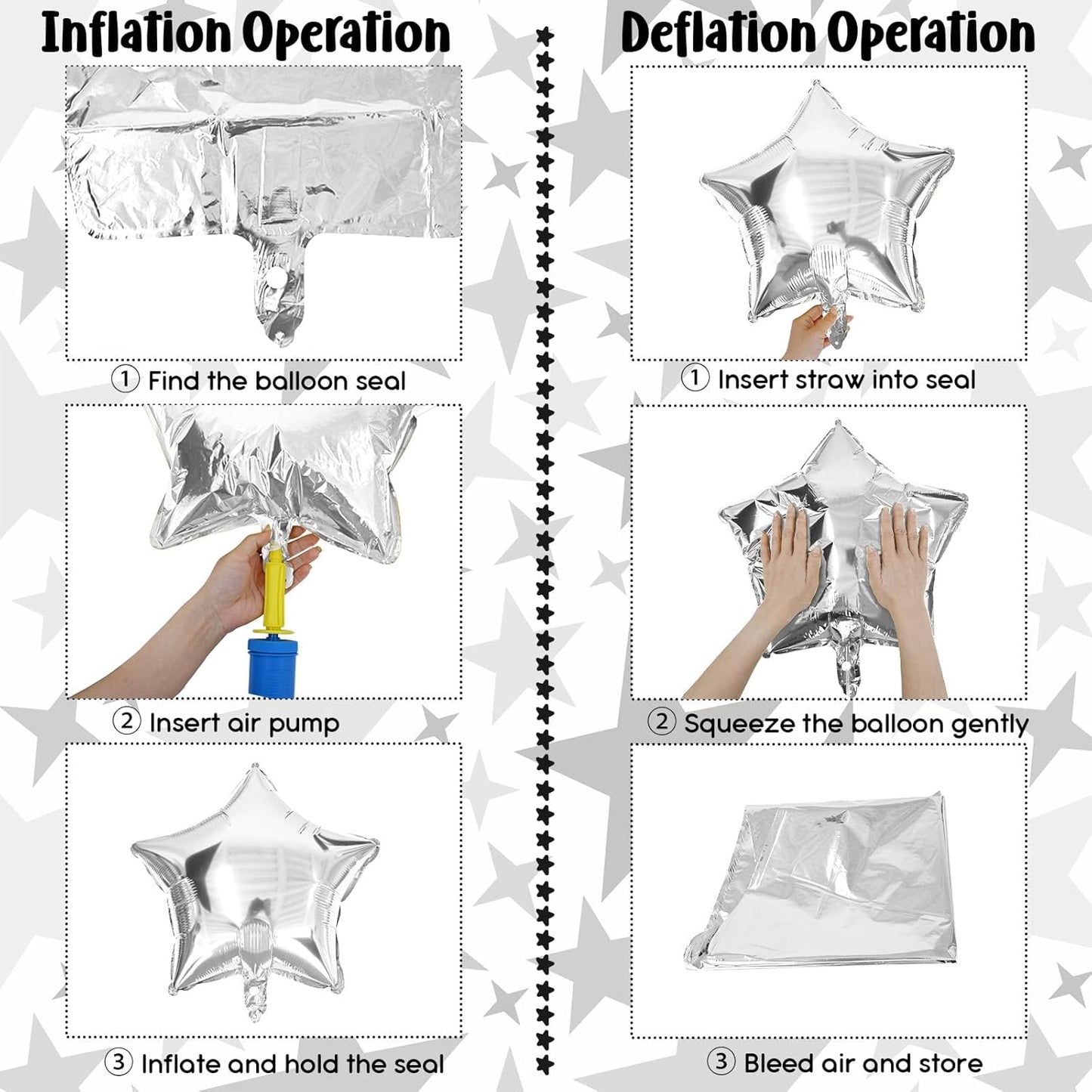 Black Gold Star Foil Balloons, 18 Inch 12Pcs Silver and Black Pentagram Aluminum Foil Balloon, Black Gold Party Decorations for Birthday Graduation New Year Wedding Retirement Casino Theme Party