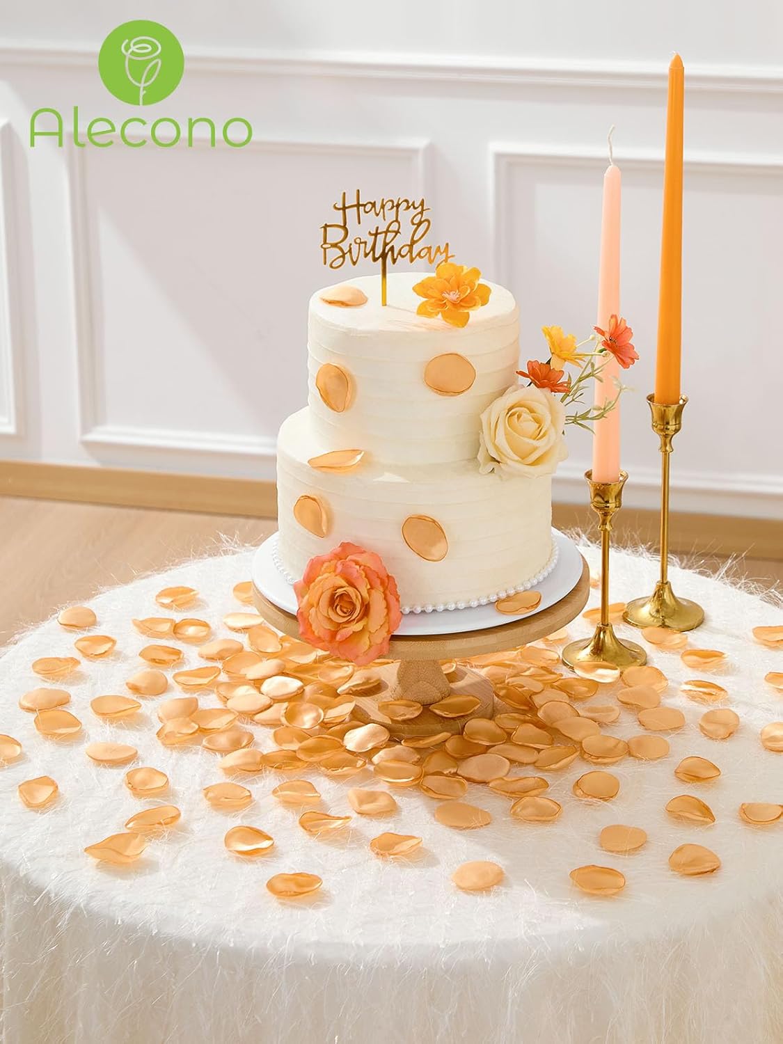Alecono 𝟰𝟬𝟬𝙋𝙘𝙨 Silk Rose Petals, Fake Champagne Golden Petals for Wedding Proposal Flower Girl Basket, Flower Petals to Throw at Wedding Birthday Party Decoration