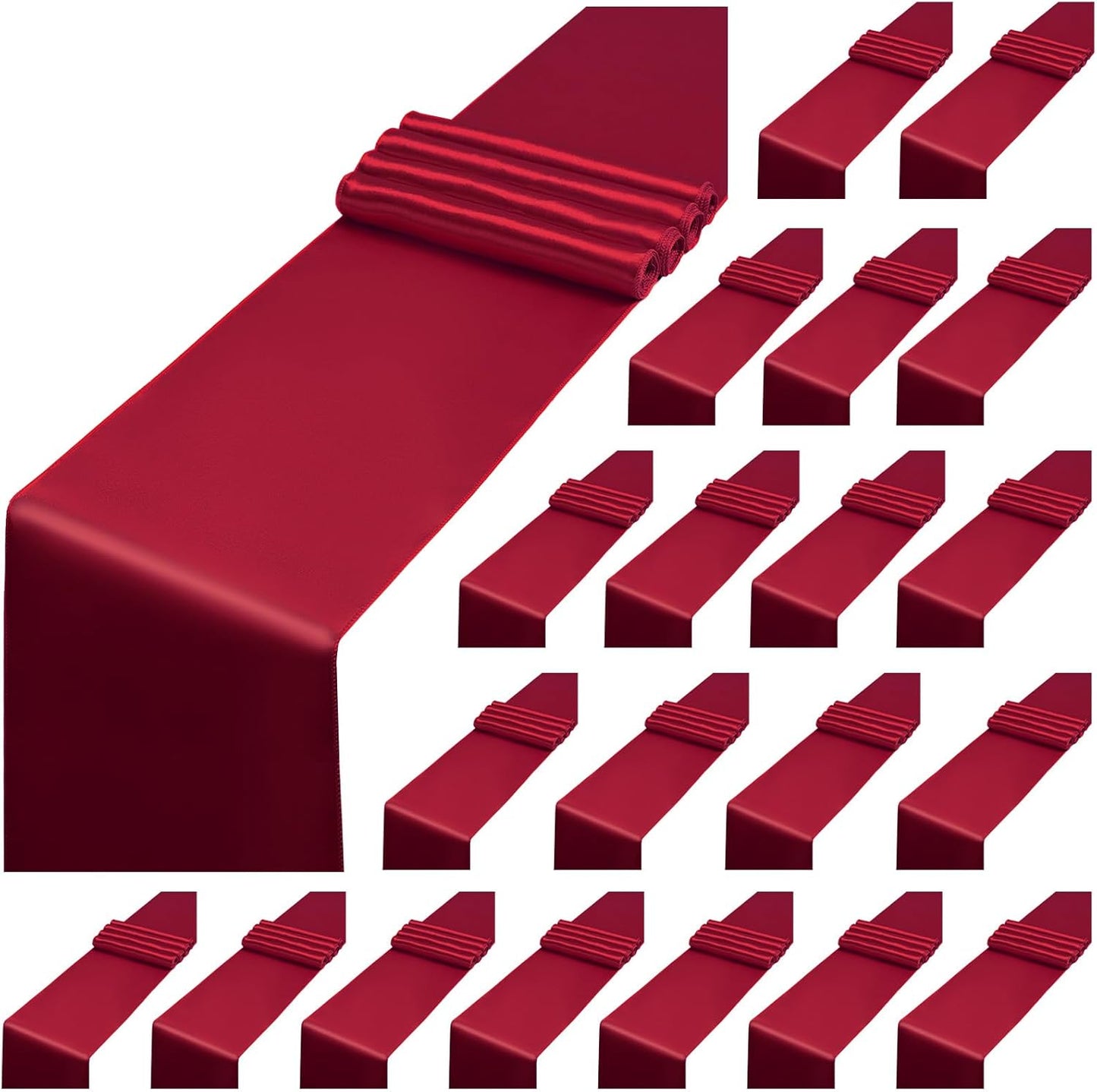 20 Pack Burgundy Satin Table Runner,12 x 108 inch Long Premium Smooth Burgundy Table Runners for Wedding, Banquets, Birthday, Party, Engagements,Table Runners fit Rectangle and Round Table