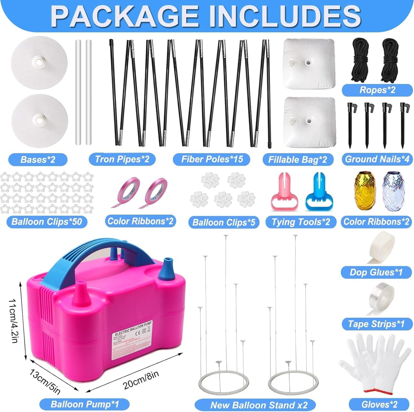 Balloon Arch Kit and Balloon Pump, 10FT Width 9FT Height Adjustable Balloon Arch Stand with NEW DESIGNED 2 Balloon Stands Water Fillable Bases for Wedding Anniversary Mother's Day Party