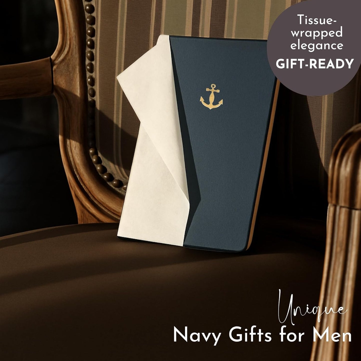 SETTINI Lined Journal, Ideal for Journaling - A5 Vegan Leather Notebook, 192 Archival-Quality Pages, QuillEase Bleed-Free Paper, Inner Pocket & Bookmark - US Navy Gifts, Navy Anchor