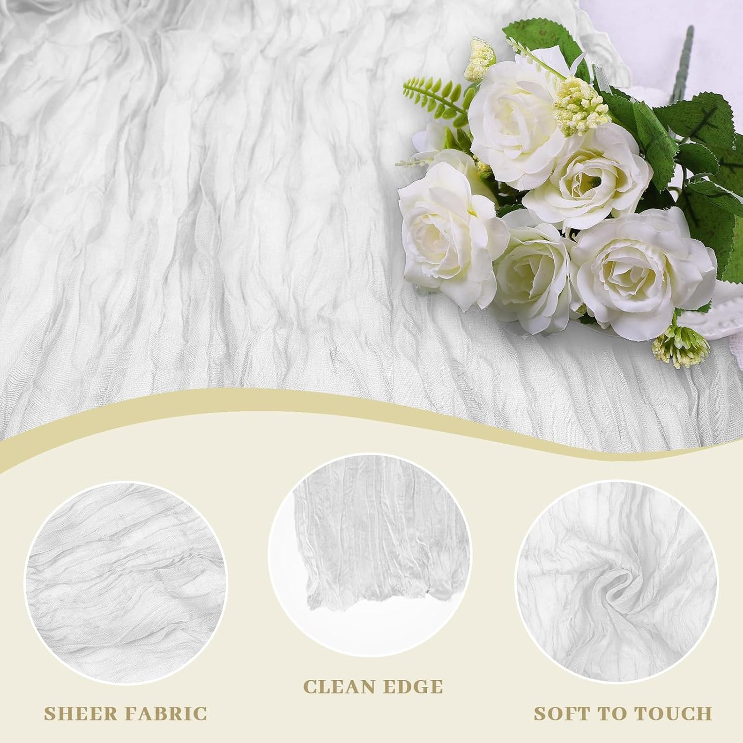 Le courant 6pcs 10Ft Cheesecloth Table Runner, Rustic Boho Gauze Cheese Cloth Runner Table Runner for Weddings Bridal Baby Shower Birthday Holiday Parties Home Decor, Lvory