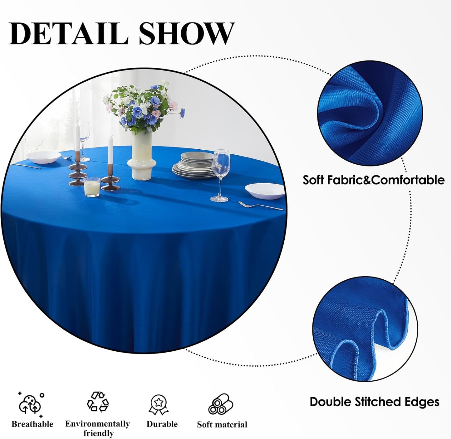 Round Tablecloth 120 Inch 6 Pack Royal Blue Tablecloths Washable Decorative Linen Polyester Table Clothes Cover for Dining Table Banquets Buffet Parties and Wedding
