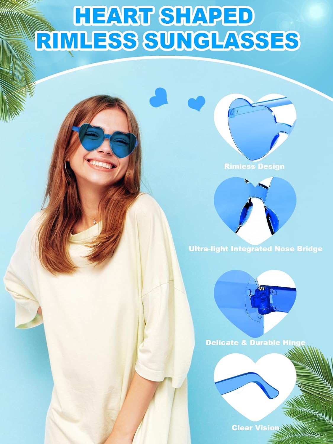 12 Pairs Heart Shaped Sunglasses for Women Colorful Glasses Fun Trendy Transparent Heart Sunglasses Party Favor (1 Pair-Blue)