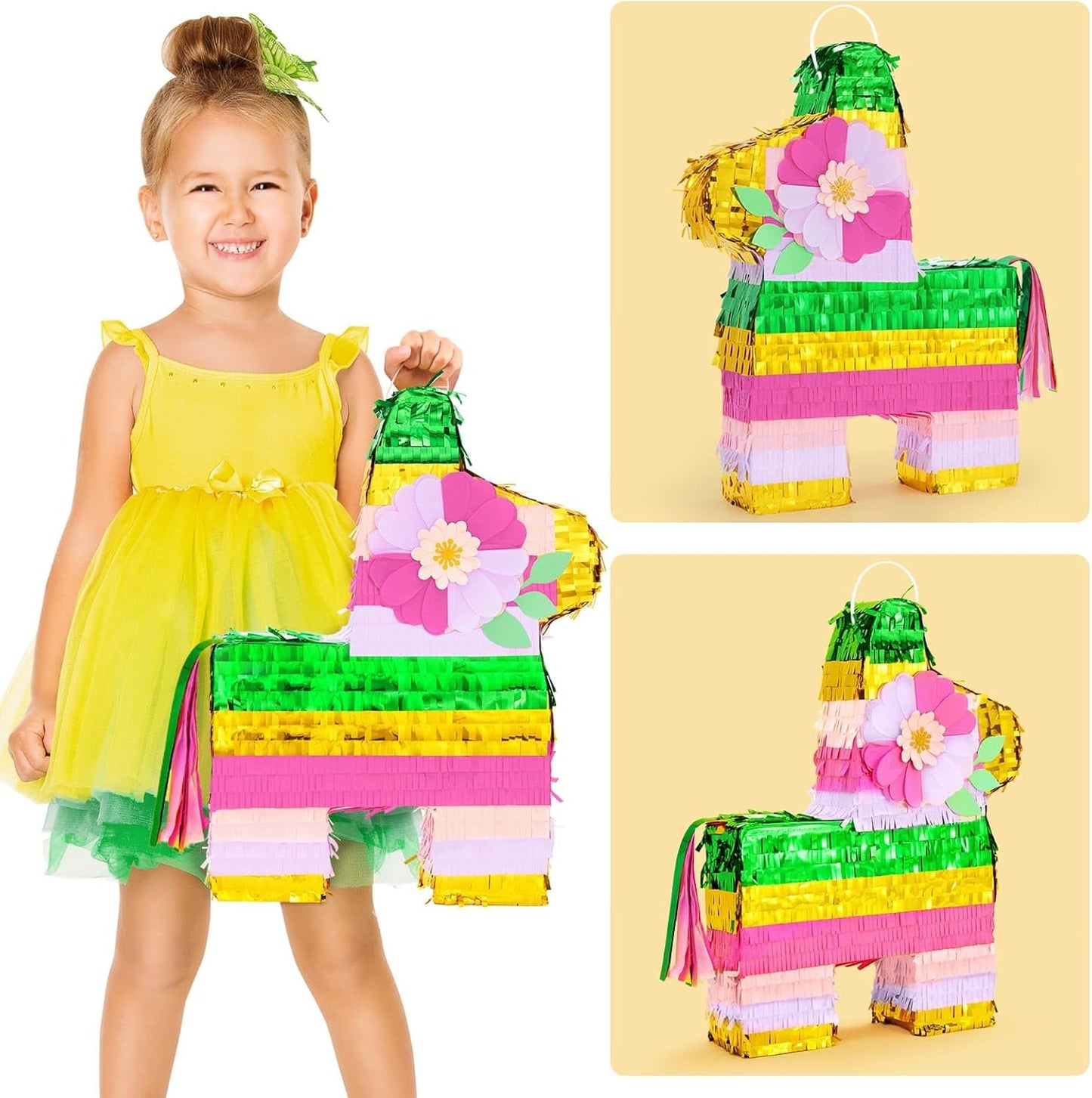 WERNNSAI Hawaiian Donkey Piñata - Rainbow Donkey Pinata for Summer Party Supply Cinco De Mayo Luau Carnivals Favor Mexican Fiesta Party Decorations with Blindfold&Bat