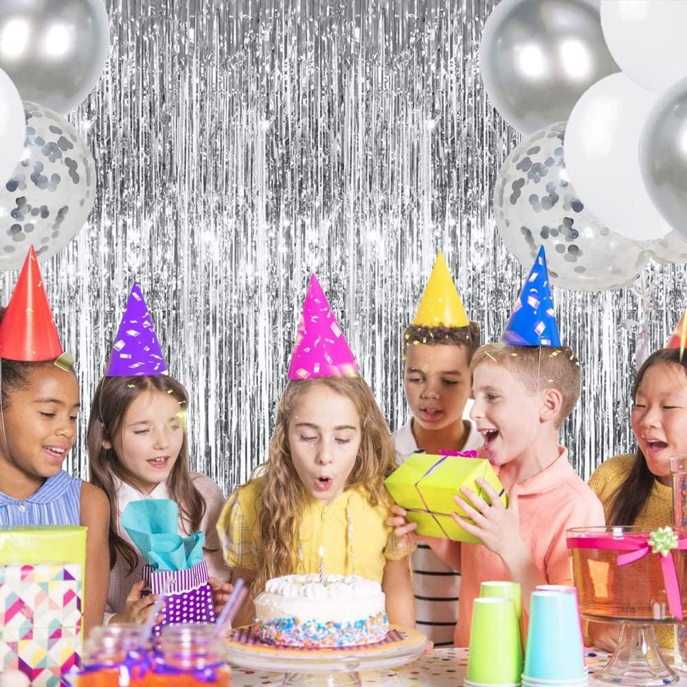 TONIFUL 3Pcs Silver Metallic Tinsel Foil Fringe Curtains,3.28ft x 6.56ft Silver Photo Booth Backdrop Streamer Curtain,Great for Bachelorette,Birthday,Christmas,New Year Party Decorations