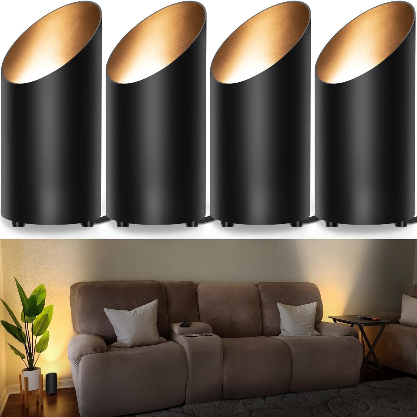 SUNVIE 4 Pack Up Lights, 5W Uplighting Indoor Uplights with 2700K GU10 Bulbs, Uplighting Indoor Spot Lights for Home Plant Picture, 5.9 FT Plug Cord & Foot Switch