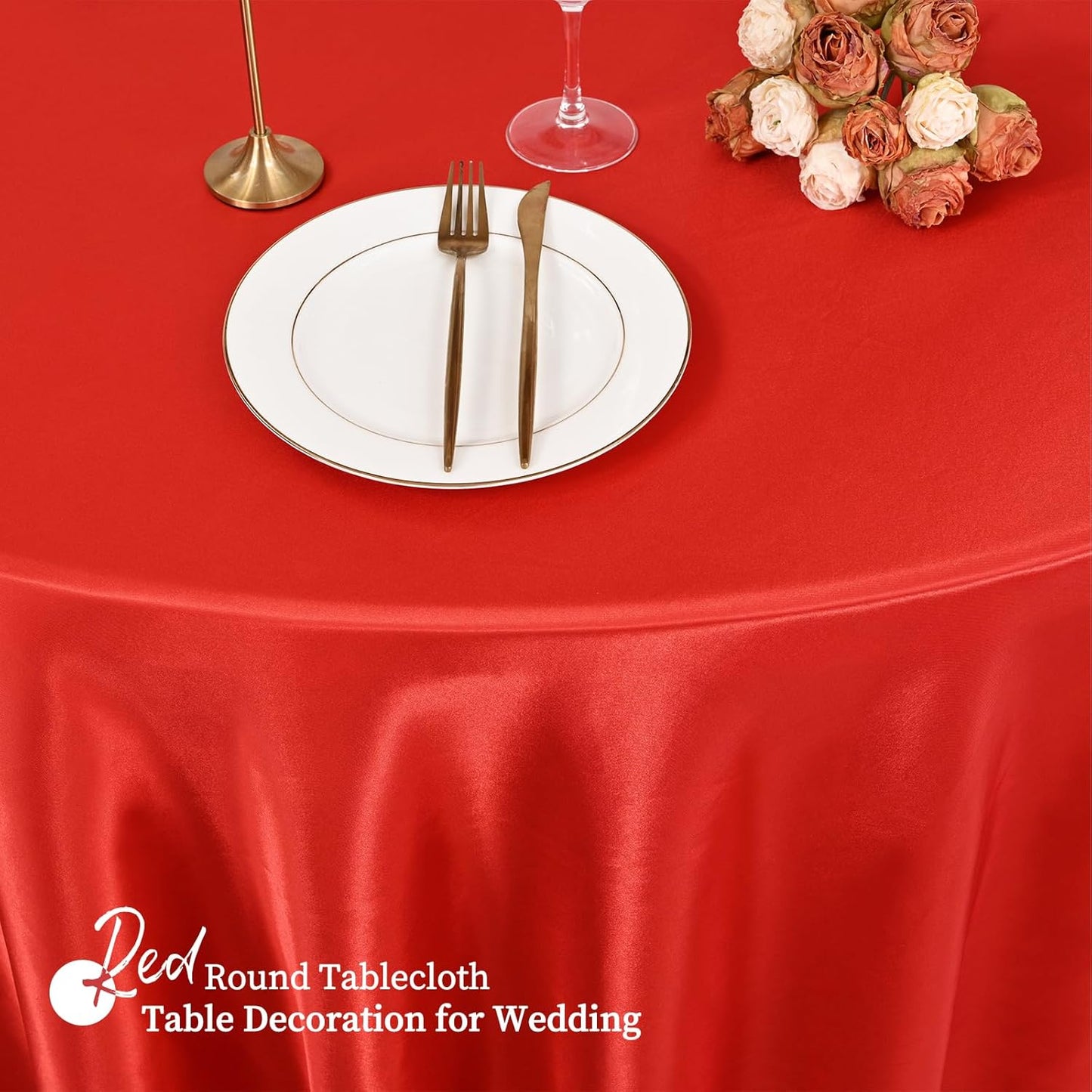 fani 6 Pack 120 Inch Red Satin Tablecloth - Premium Bright Silky Round Tablecloth Overlay Smooth Fabric Table Cover, Table Decoration for Wedding Party Banquet Events Restaurant Kitchen Dining