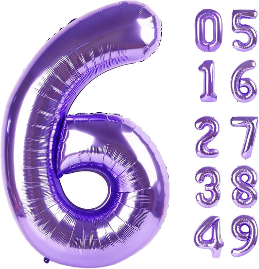 Jumbo Purple Number 6 Balloon 40 Inch, Boy Girl 6th Birthday Supplies, Foil Helium 6 16 26 46 60 66 76 86 96 Birthday Giant Balloon, Mylar Purple Number Balloons Anniversary Decorations