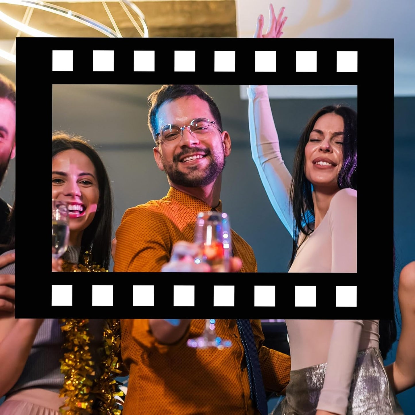 Upgraded 32 x 24 Inch Large Photo Booth Props Picture Frame Vintage Photo Frame Friends Selfie Props for Wedding Mexico Birthday Bachelorette Graduation Party Supplies (Filmstrip Style)