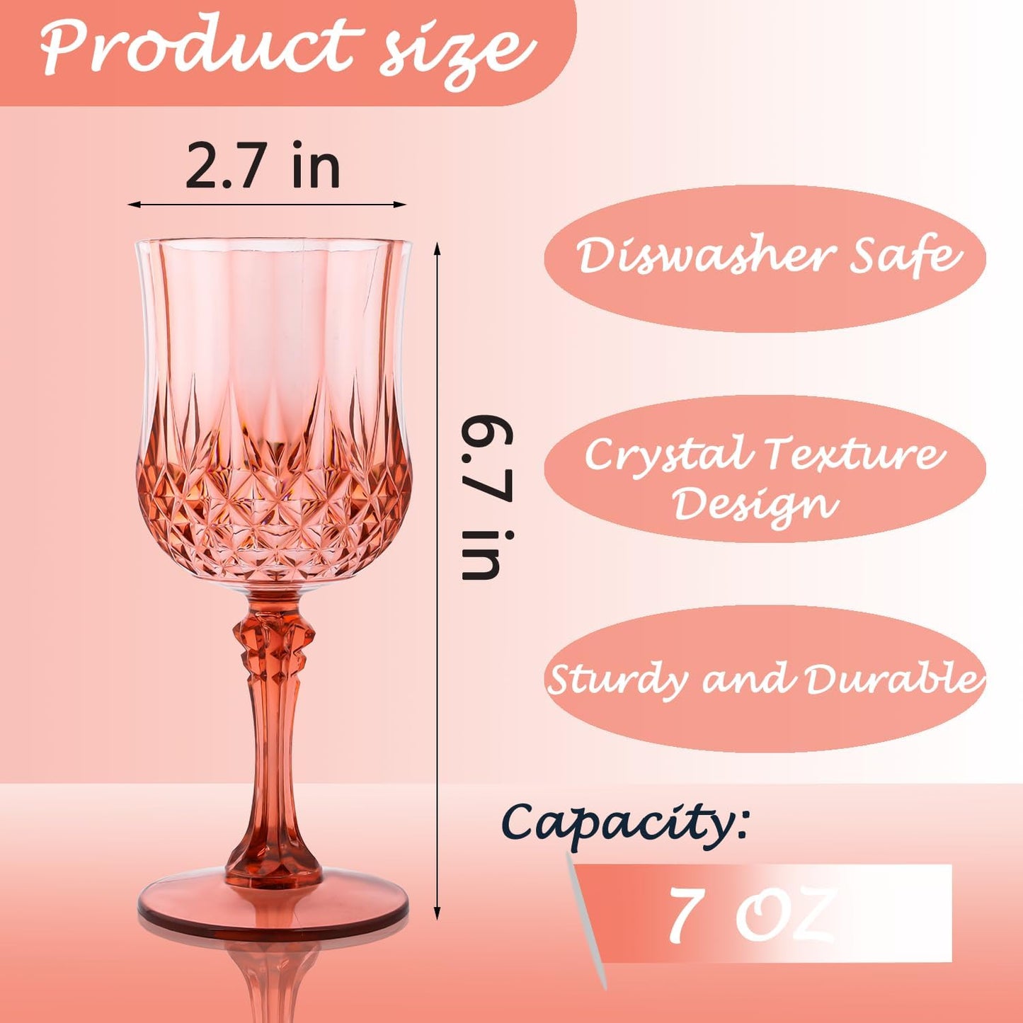 Plastic Wine Glasses，Plastic Goblets Vintage Style Cordial Drinking Glasses for Wedding Reception, Grand Event Party Supplies (48, Rose Gold)
