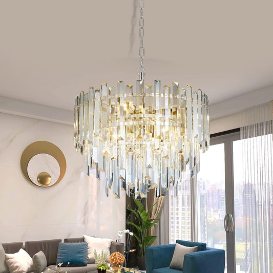 Chrome Crystal Chandelier Lighting 17.7'' for Dining Rooms Bedroom Foyer Entryway Ceiling Hanging Pendant Chandelier Light Fixture Lamp
