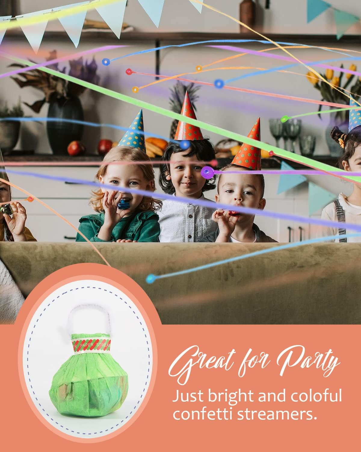 BATTIFE 10Pack Streamers Poppers - Colorful Hand Throw Confetti Poppers, No Mess Paper Crackers for Birthday Wedding Party Celebrations, Multi-Color