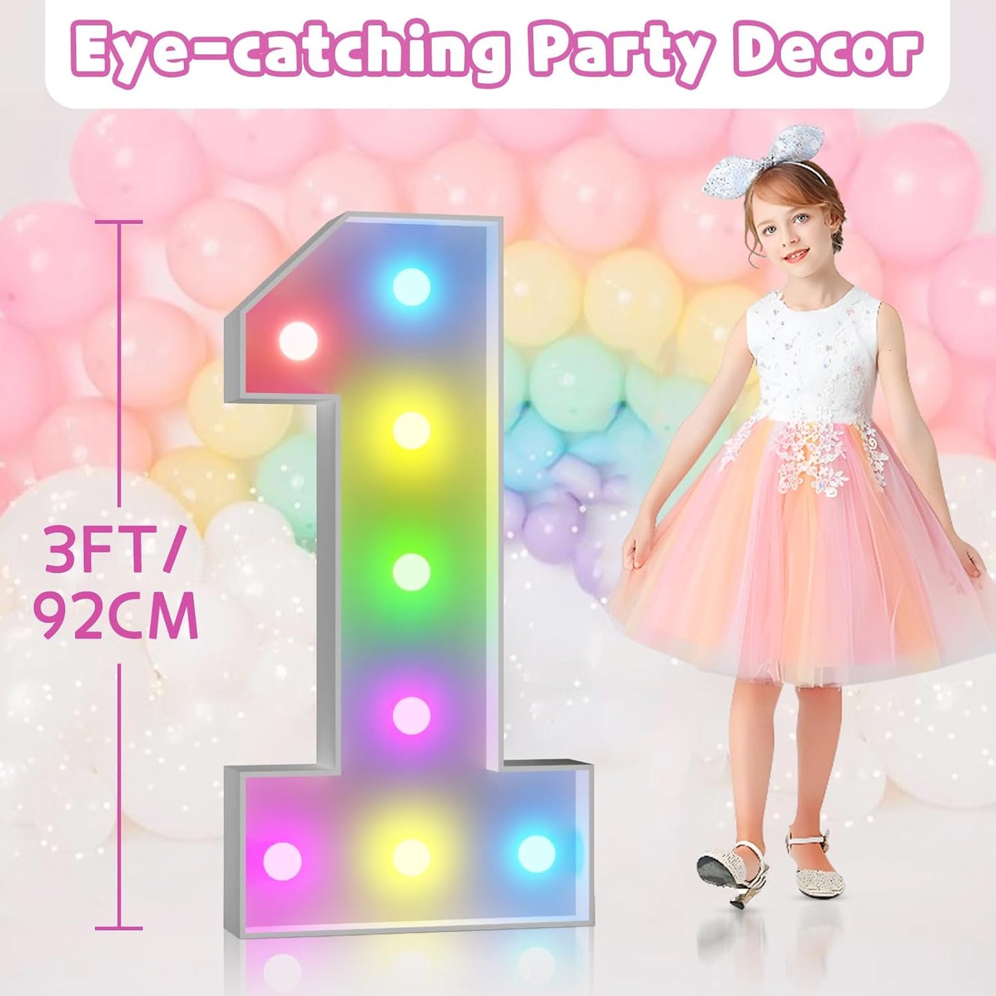Marquee Numbers 30th-Birthday Decoration: Colorful 3FT Large Light Up 30 Year Old Birthday Decorations Anniversary Backdrop for Boys Girls Cardboard Sign 18 Colors Number 30 Mosaic Balloon Frame