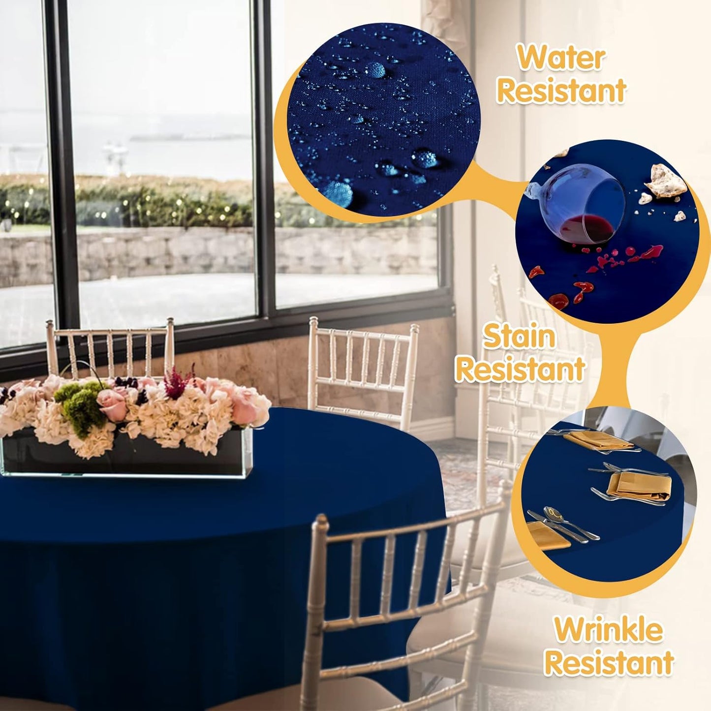 BRILLMAX 4 Pack Navy Blue Round Tablecloths 132 Inch - Circle Bulk Linen Polyester Fabric Washable Table Cloth Cover for Wedding Reception Banquet Birthday Party Buffet Restaurant