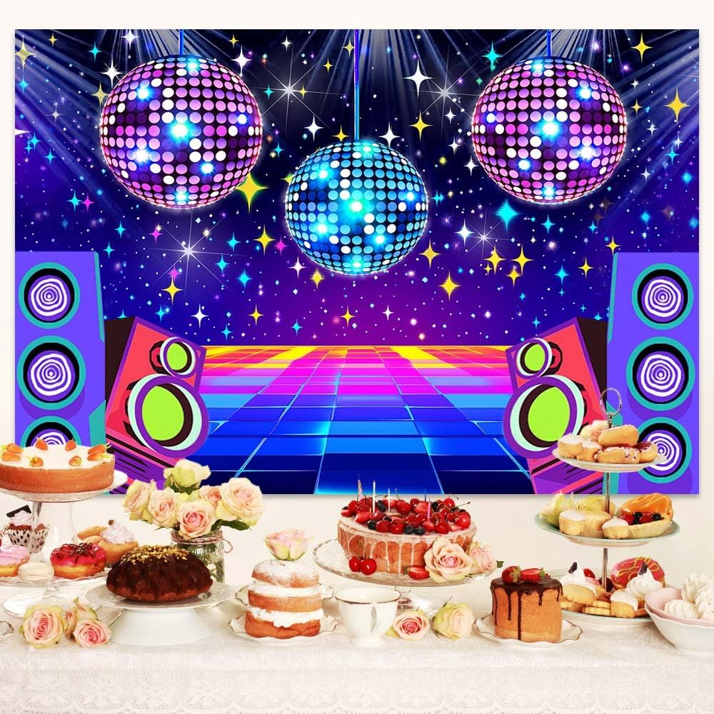 Dance Party Backdrop Retro 80s 90s Theme Stage Dance Ball Music Birthday Party Decoration DJ Photography Background 12 x 10 ft for Baby Shower Picture Photo Shoot Polyester Fabric,Multi2