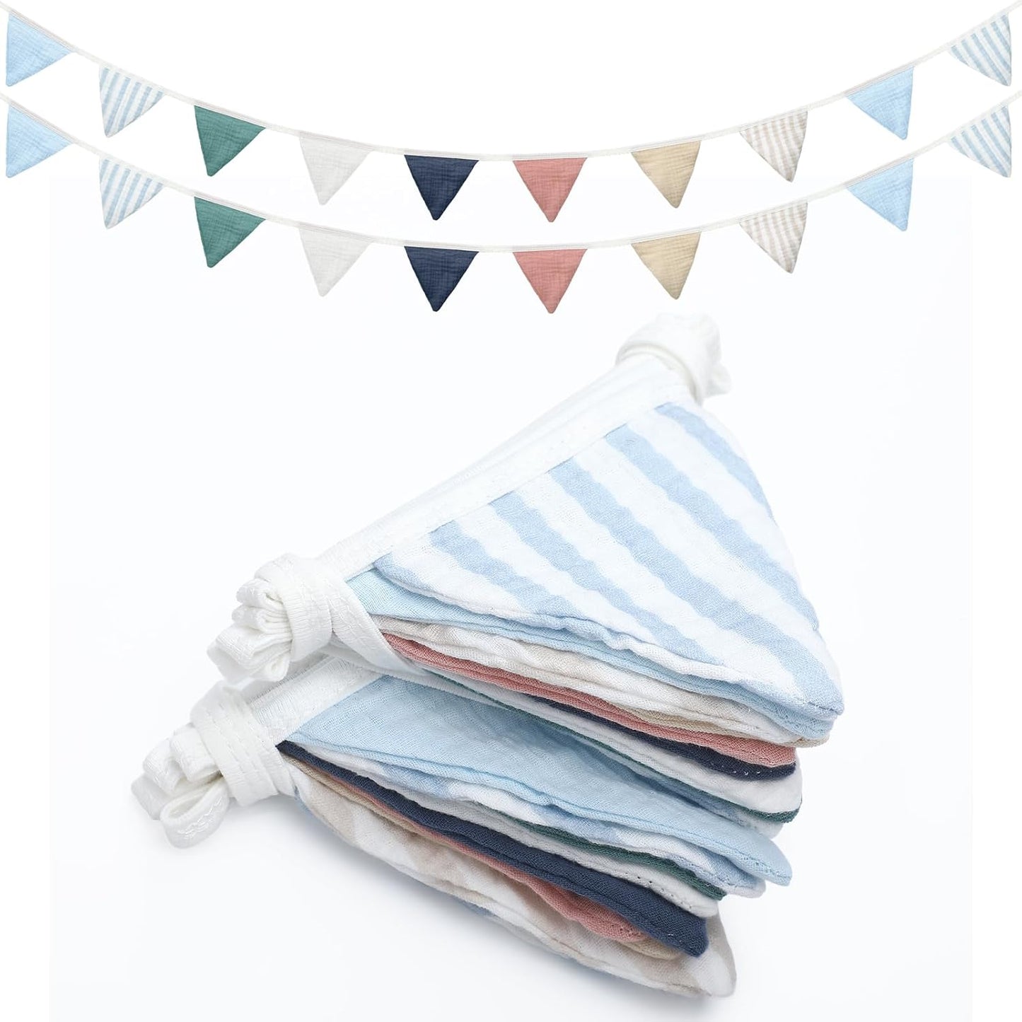 Oudain 15.5 ft Pennant Banner Flags, 2 Pcs Nursery Garland Triangle Bunting Flag Baby Banner for Nursery Decor Baby Birthday Boho Wedding Shower Party Event, Each 7.75 ft(Elegant Color)