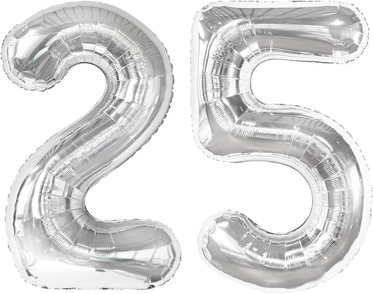 Silver 40 Inch Large Number 25 Birthday Balloon, 25 52 Birthday Celebration Decorations, Foil 25 Mylar Helium Number 25 Balloons Girl Boy Anniversary Party Supplies