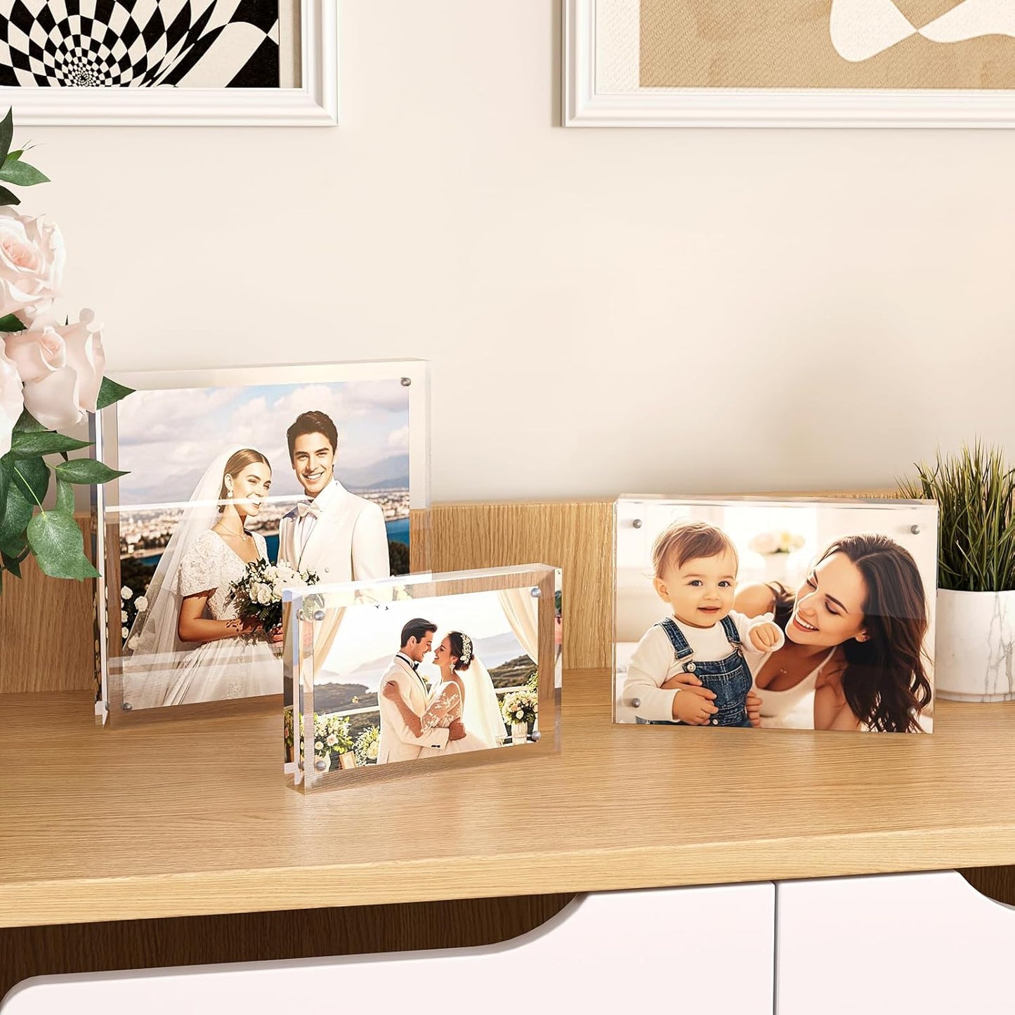 Egofine 4x6 Acrylic Frame, 20mm Thicker Frameless Clear Picture Frame, Double Sided Magnetic Picture Frame, Free Standing Desktop Display