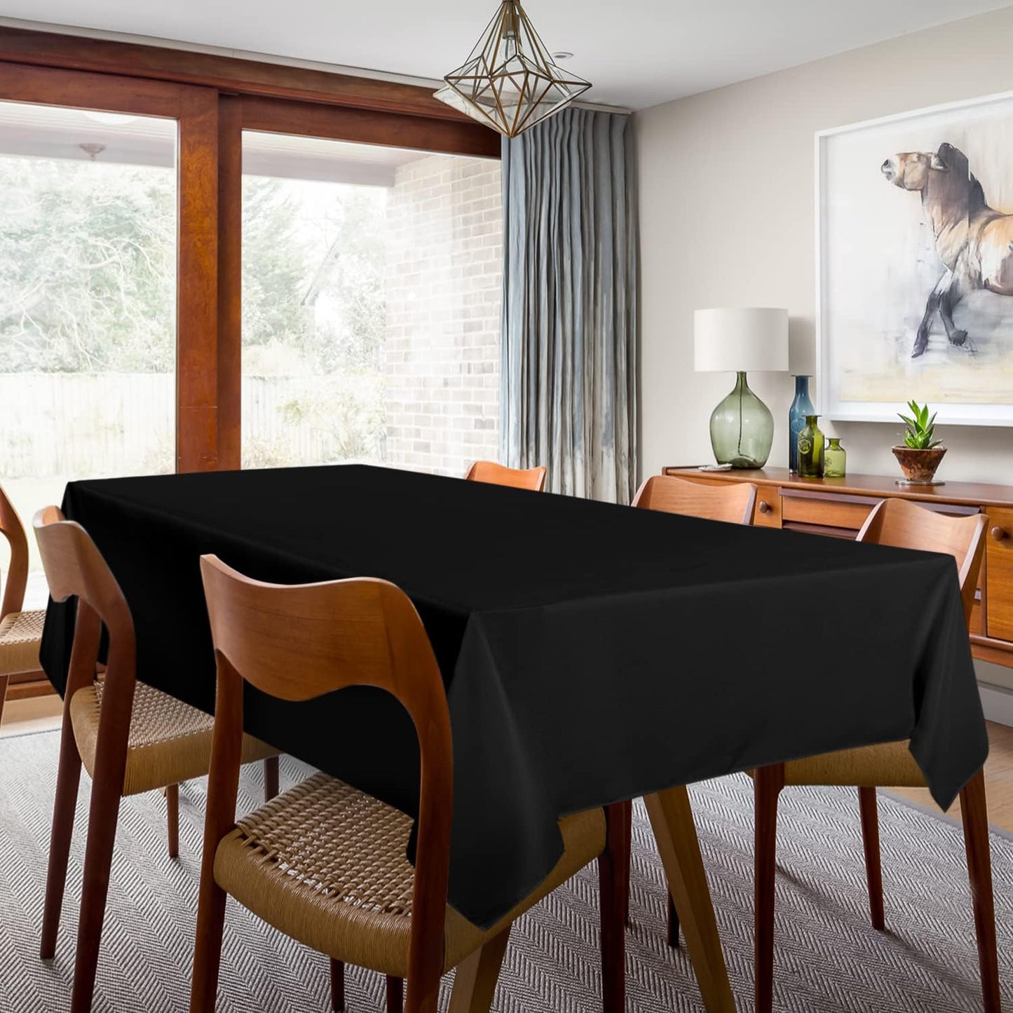 sancua 2 Pack Black Tablecloth 60 x 84 Inch, Rectangle 4 Feet Table Cloth - Stain and Wrinkle Resistant Washable Polyester Table Cover for Dining Tables, Buffet Parties and Camping