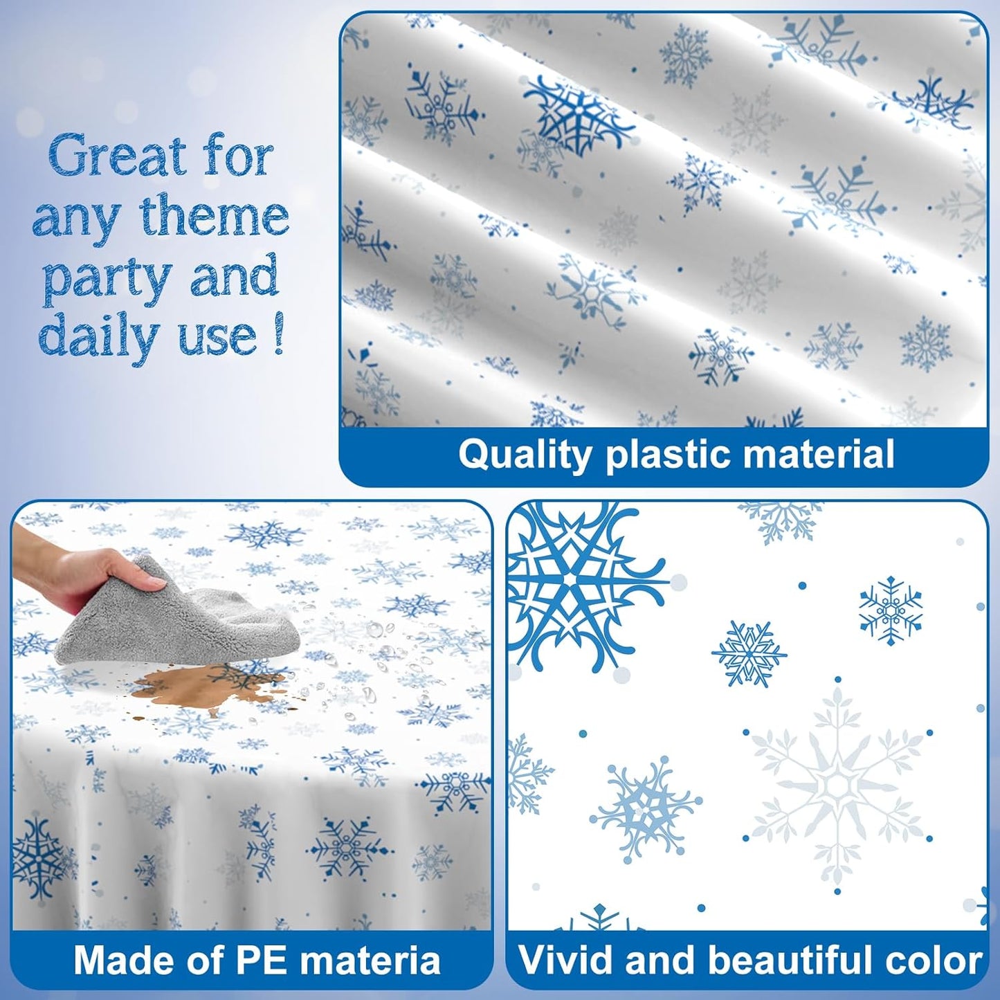 12 Pieces Christmas Snowflake Plastic Party Tablecloth Decorations,Disposable Blue Snowflake White Xmas Round Table Cover Backdrop for Winter Christmas Holiday Party Supplies,84 inch (Blue White)