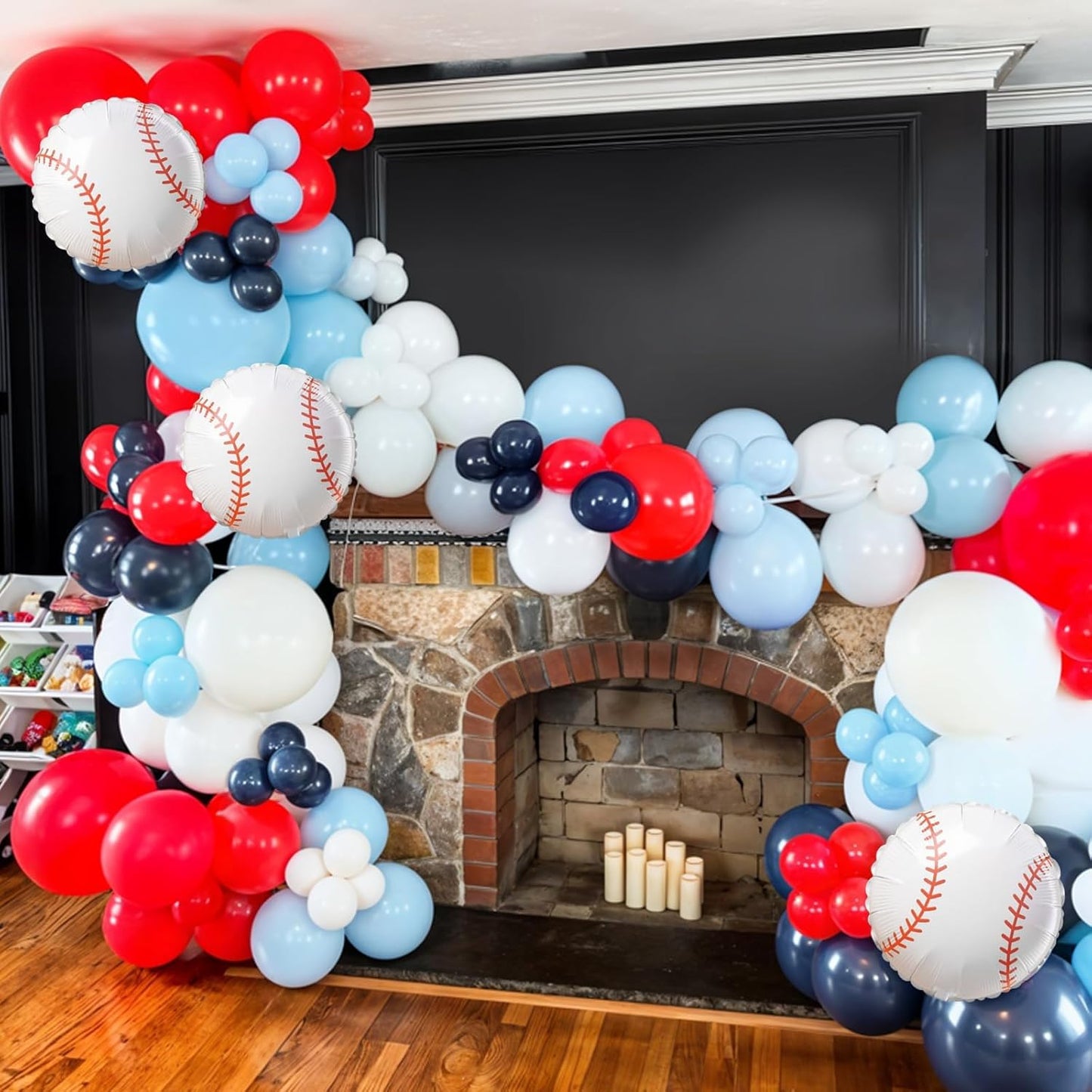Baseball Balloons, 12 Inch Navy Blue Red White Light Dusty Blue Balloons with Baseball Gloves Ball Foil Balloon for Boys Baseball Themed Birthday Baby Shower Sport Theme Party Decorations