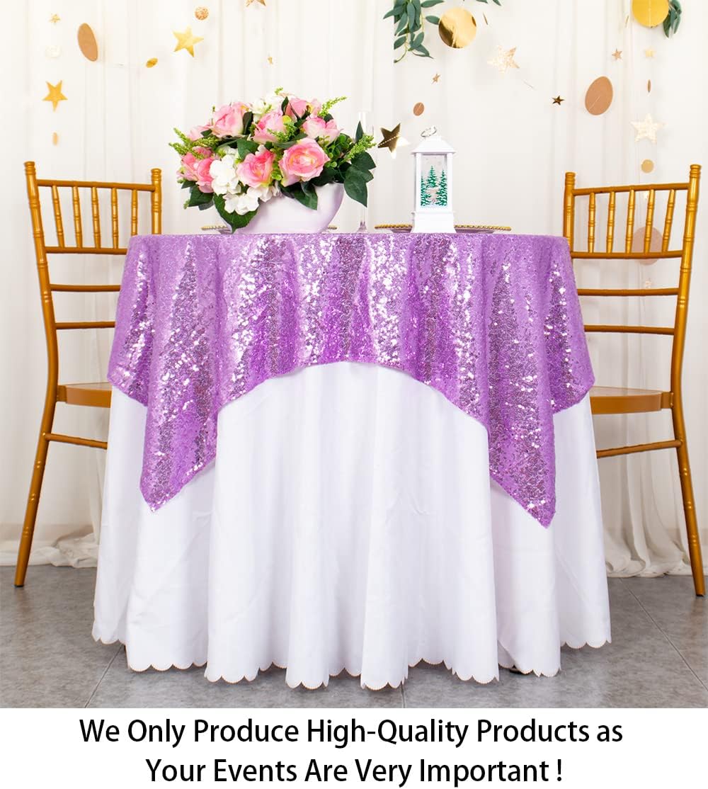 ShinyBeauty Sequin Tablecloth Square 54x54-Inch Lavender Table Cloths for Round Tables Light Purple Sequins Fabric Tablecloths Overlay Glitter Linen for Party Small Square Table Cloth Wedding