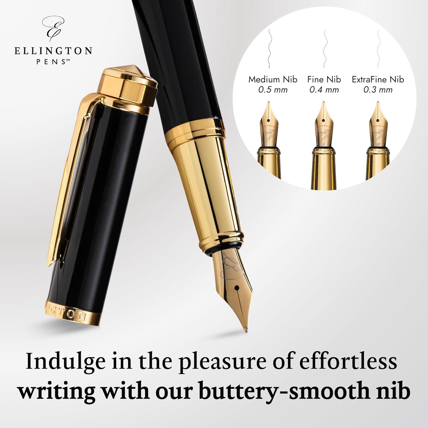 Ellington Pens Luxury Fountain Pen Set- Fountain Pens for Writing - Smooth Fine Nib - Includes Refillable Ink Converter, 3 Ink Cartridges [Black & Blue], Gift Box - Elegant Calligraphy