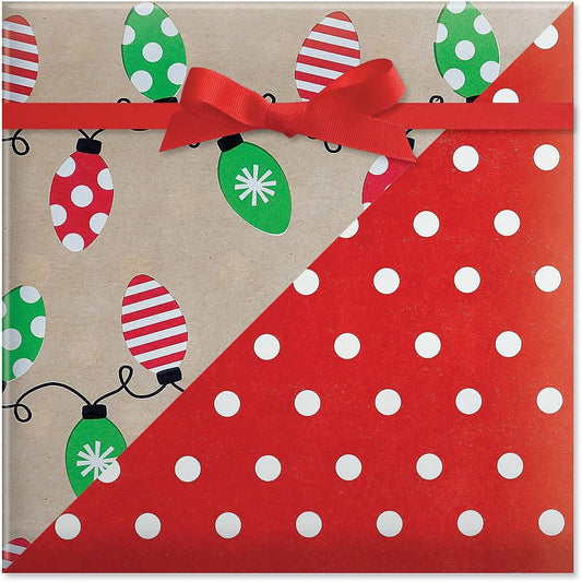 Current Kraft Light Bulb Double-Sided Rolled Christmas Wrapping Paper - Premium Jumbo 23-Inch x 32-Foot Gift Wrap Roll, 61 Square Feet Total