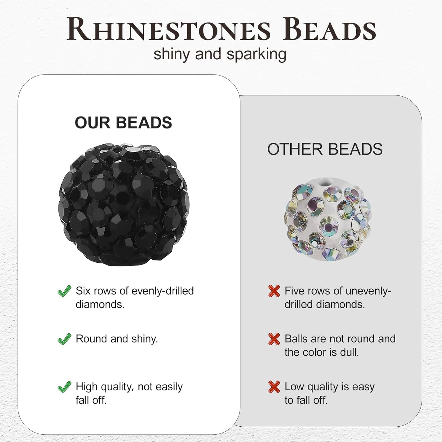 240pcs 24 Colors Rhinestone Beads for Crafts, Sparkle Round Crystal Disco Ball Clay Rhinestone Beads for DIY Jewelry Making Bracelet, Necklace, Earring and Christmas Decoration (10mm)